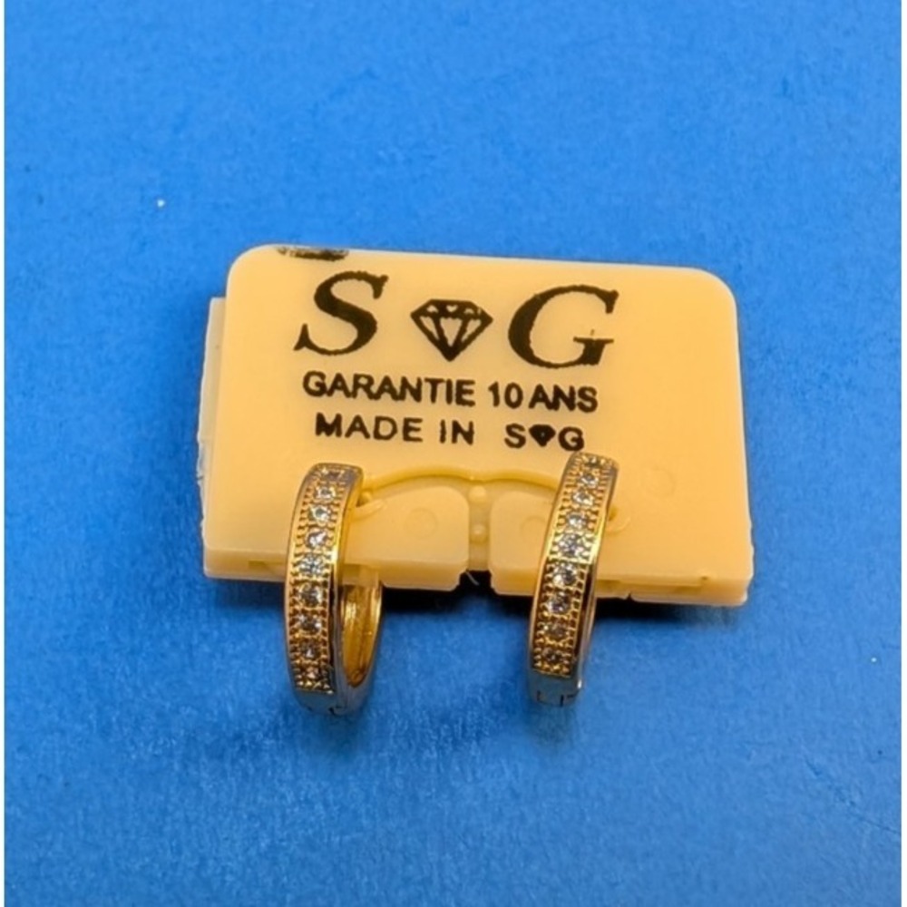 Vintage Singapore Gold Tone CZ Hoop Earrings